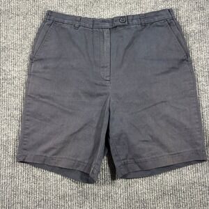 Lands End Shorts Women 12 Navy Blue High Rise Cotton Blend Chino 8in Inseam